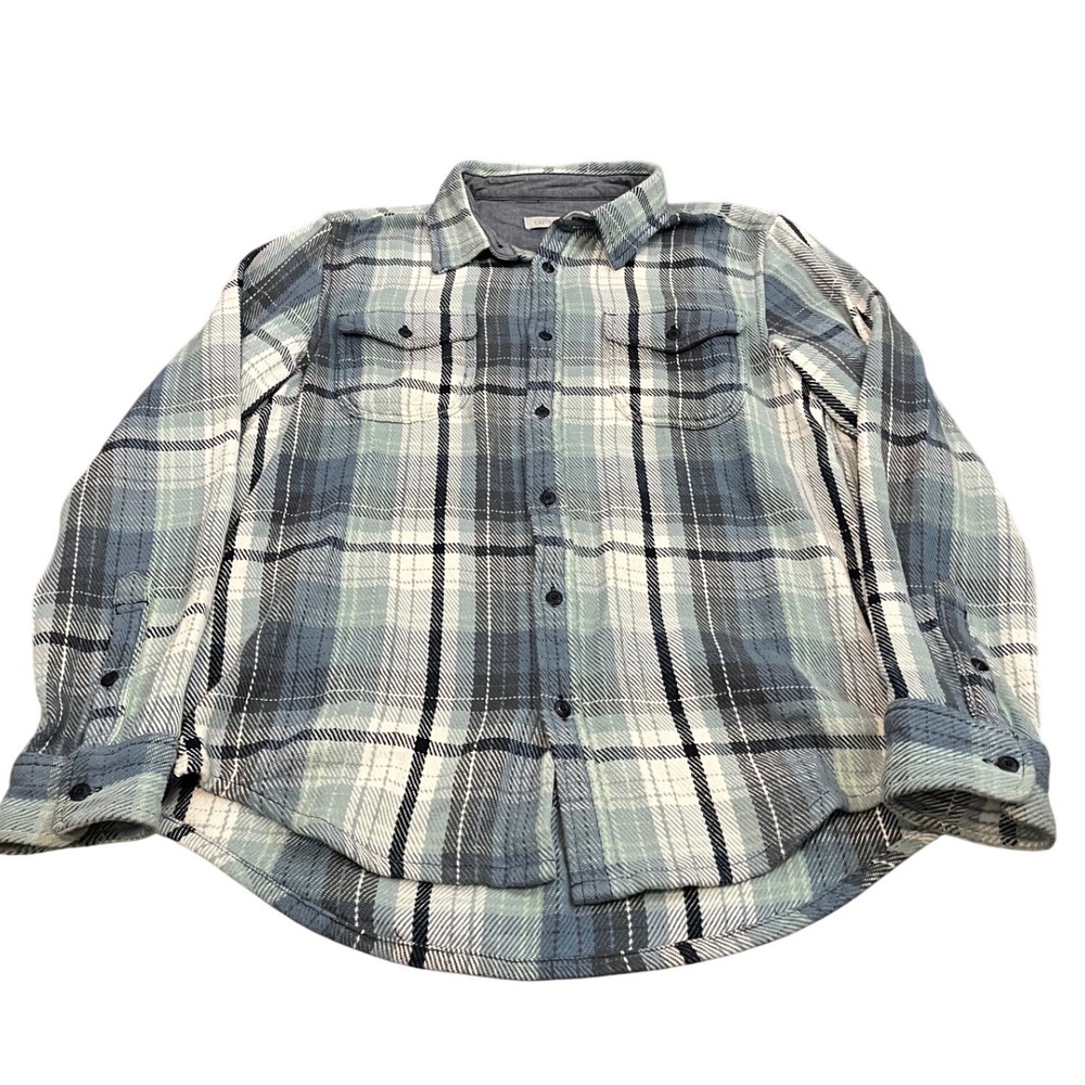 Outerknown Blanket Shirt Mens M Blue Plaid Organic Cotton Long Sleeve Button Up